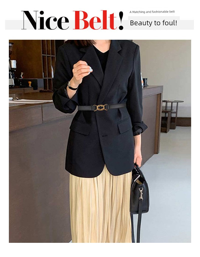 Women's Leather Easiest for Match Accessories Sweater Black Thin Belt