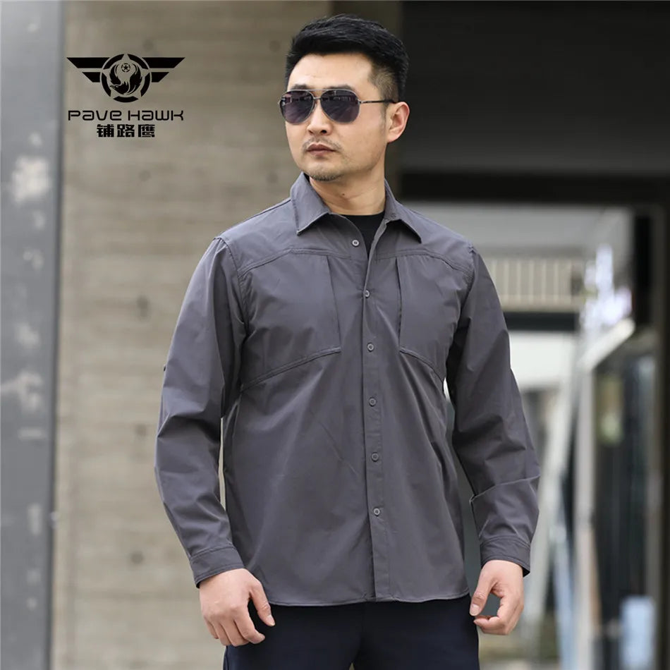 Outdoor Elastic Quick Drying Tactical Shirt Commuting Hunting Hiking Shirt Breathable Wear-resistant Splashproof Sports Shirt