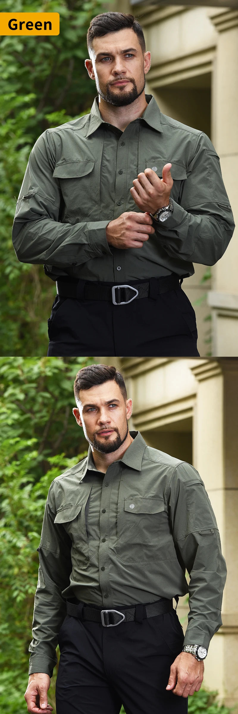 HAN WILD Summer Tactical Shirts Men's Breathable Long Sleeve Multi-Pockets Work Combat Cargo Shirts Quick Dry Camping Clothes