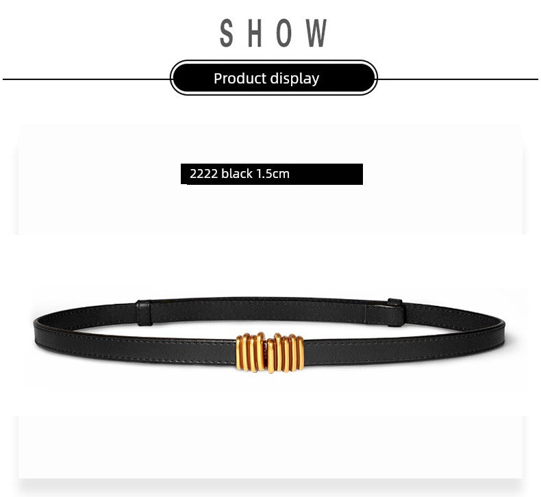 Women's Leather Easiest for Match Accessories Sweater Black Thin Belt