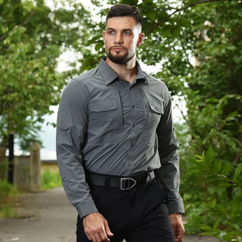 Casual Shirt Camping Tactical Shirts for Men Lightweight Quick Drying Hiking Long Sleeve Work Cargo Airsoft Hunting Clothes