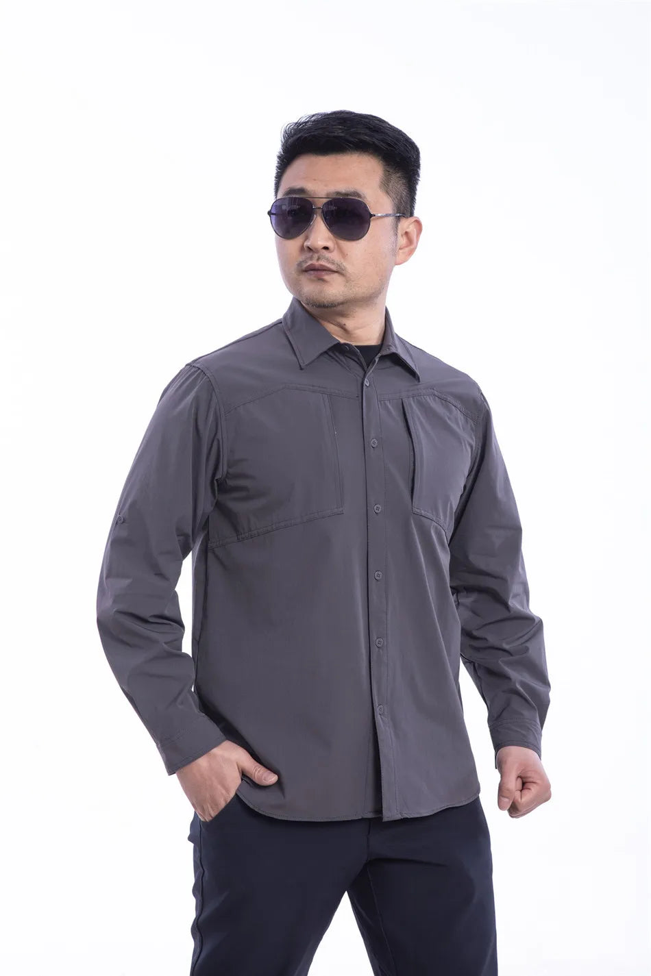 Outdoor Elastic Quick Drying Tactical Shirt Commuting Hunting Hiking Shirt Breathable Wear-resistant Splashproof Sports Shirt