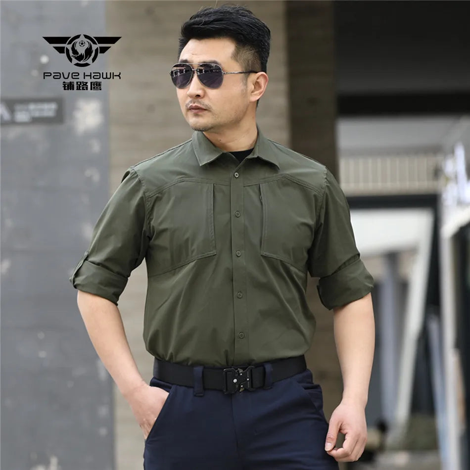 Outdoor Elastic Quick Drying Tactical Shirt Commuting Hunting Hiking Shirt Breathable Wear-resistant Splashproof Sports Shirt