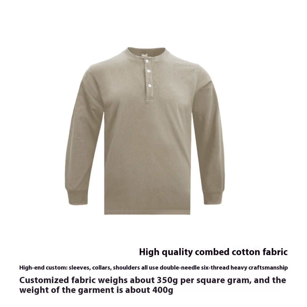 American Retro 320g Heavy Henley Shirt Slim Cotton T-shirt