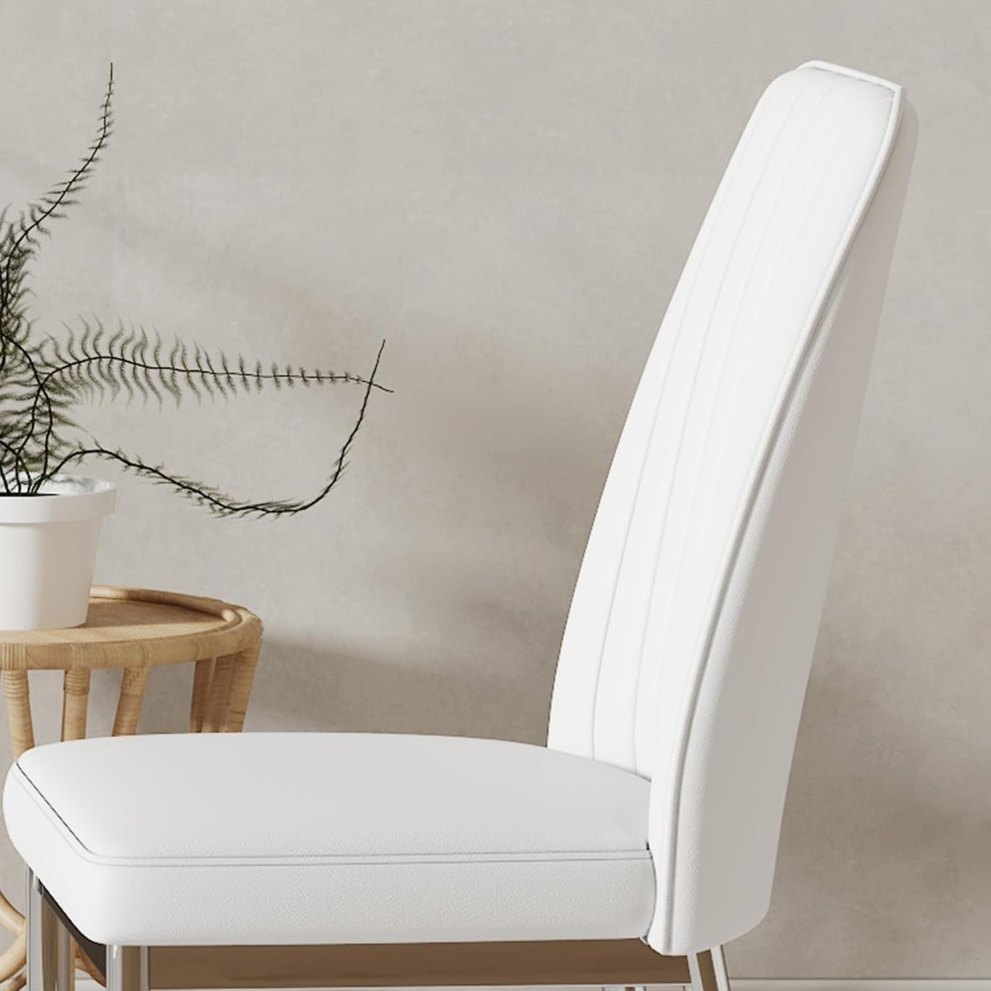 White Leather Chair, Modern Dining Chair Set of 4 with PU Leather and
