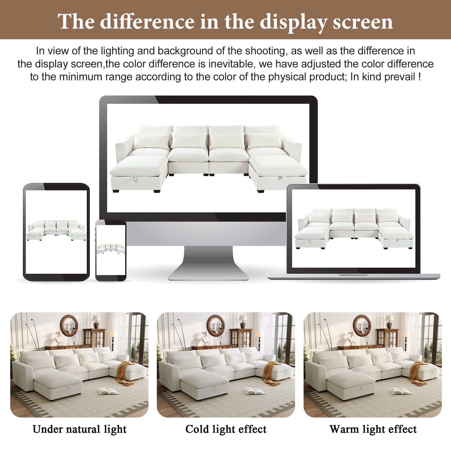 U-shaped Freely Transformable Modular Corner Sofa with Two Ottomans,