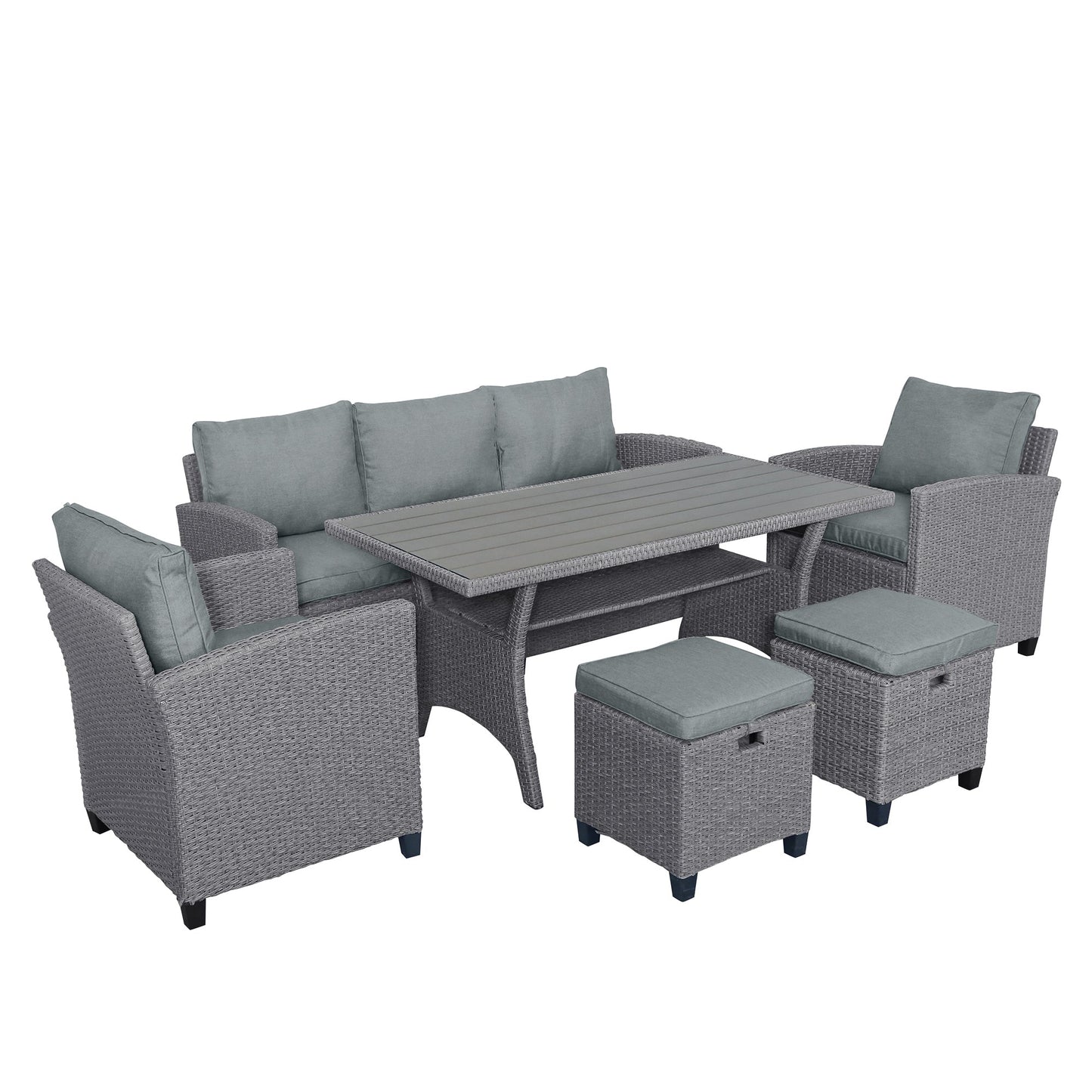 6-Piece Outdoor Rattan Wicker Set Patio Garden Backyard Sofa, Chair,