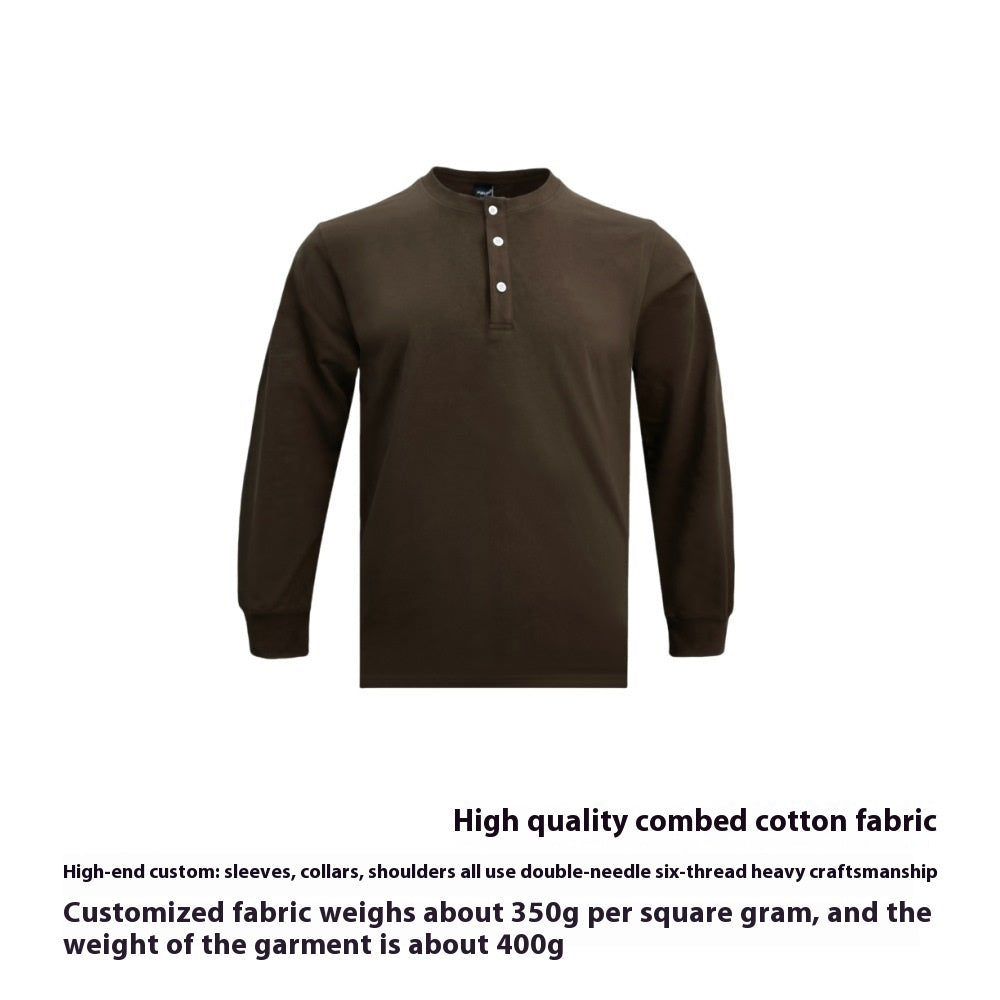 American Retro 320g Heavy Henley Shirt Slim Cotton T-shirt