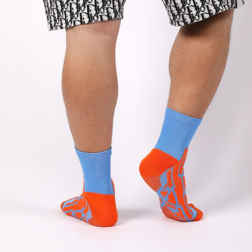 5 Pairs Of Mixed Mid-calf Sports Socks With Breathable Terrycloth Bottoms For Cushioning, Men's Ankle Socks With Arch Support.