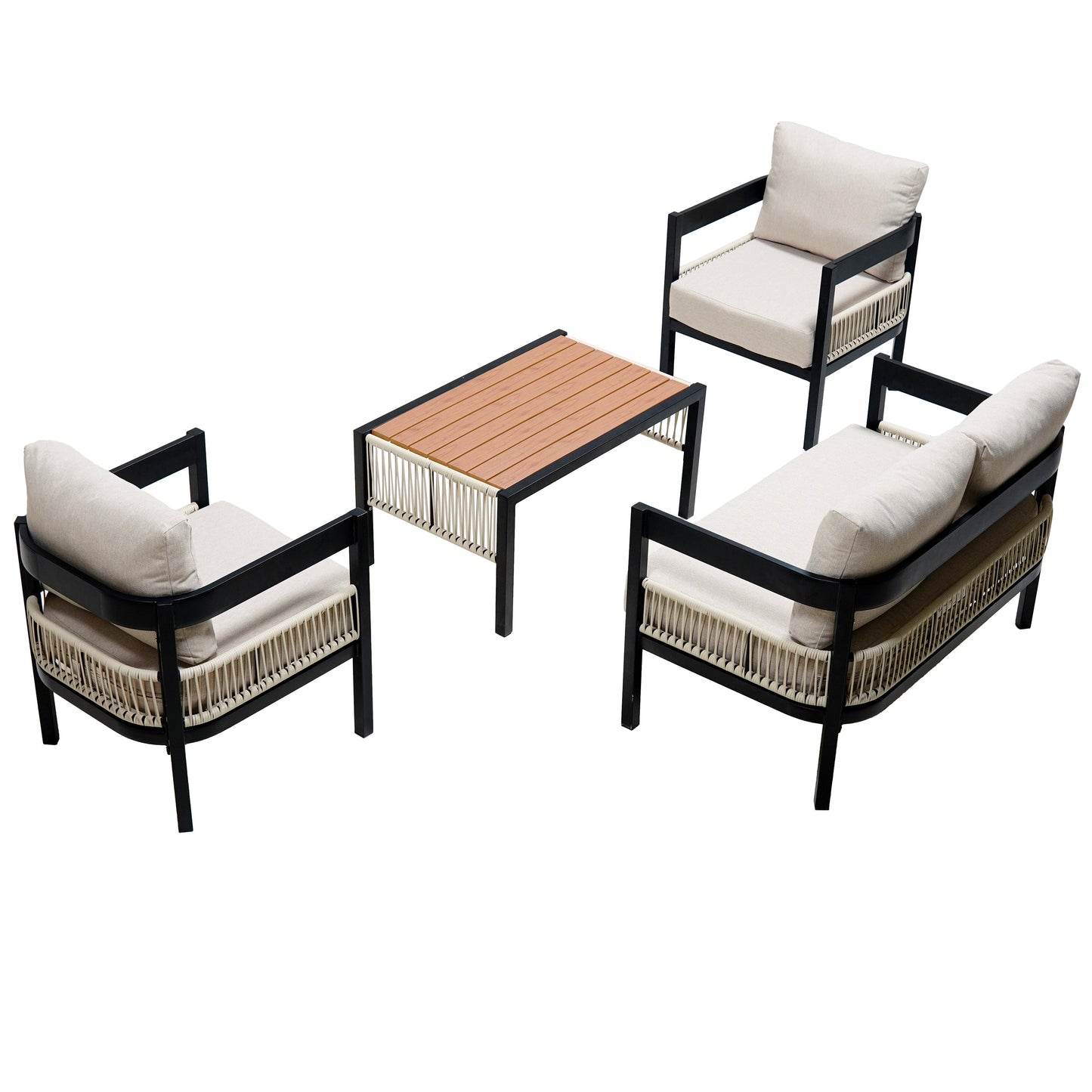 Multi-person Outdoor Iron Sofa Set with A table, Rattan Decoration,