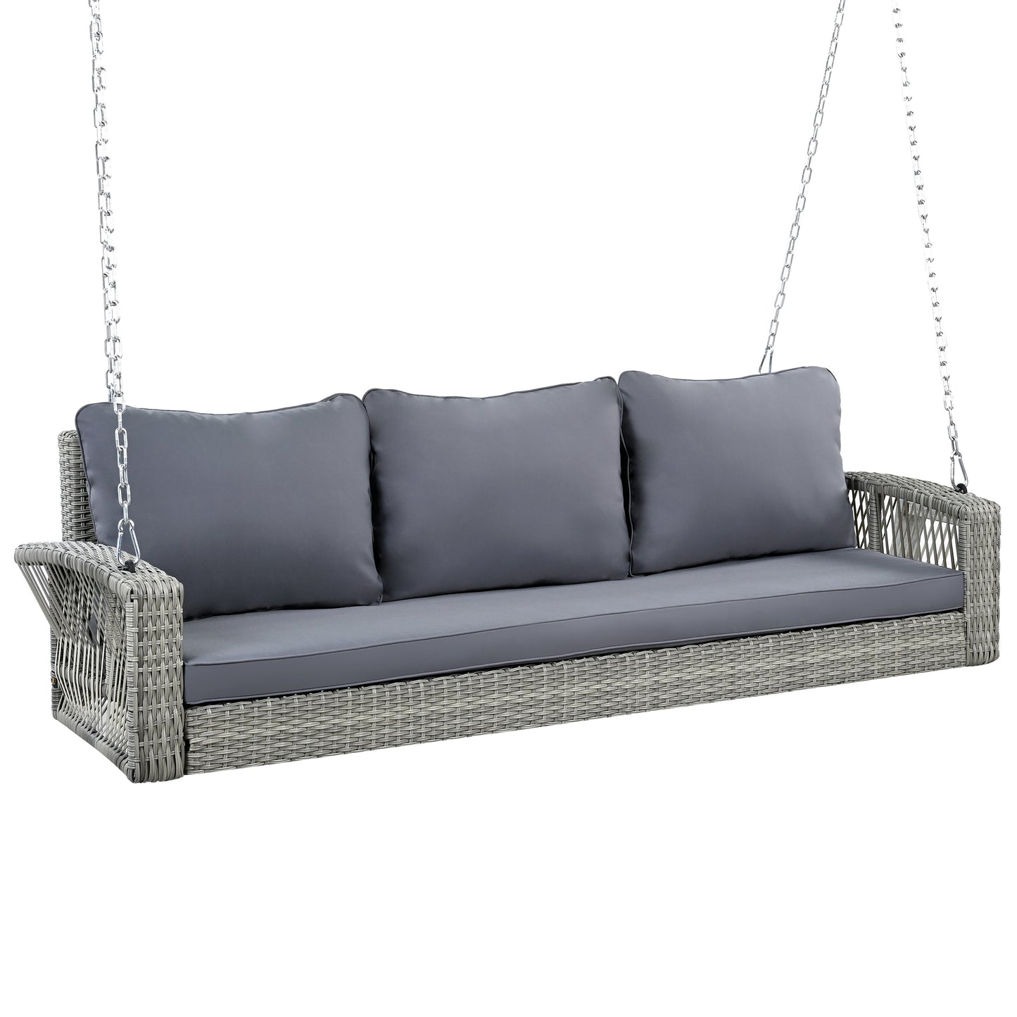 69' PE Wicker 3-Person Porch Swing with Chains, Large Patio Swing
