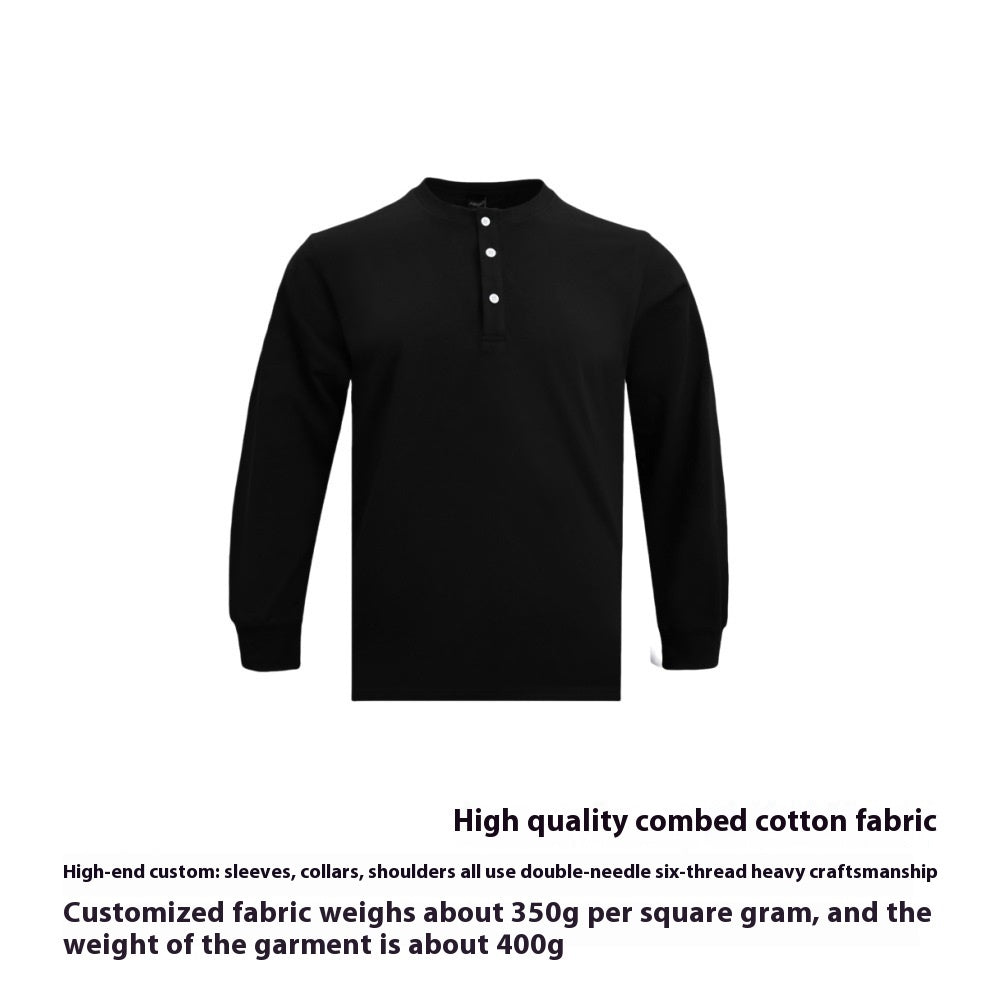 American Retro 320g Heavy Henley Shirt Slim Cotton T-shirt