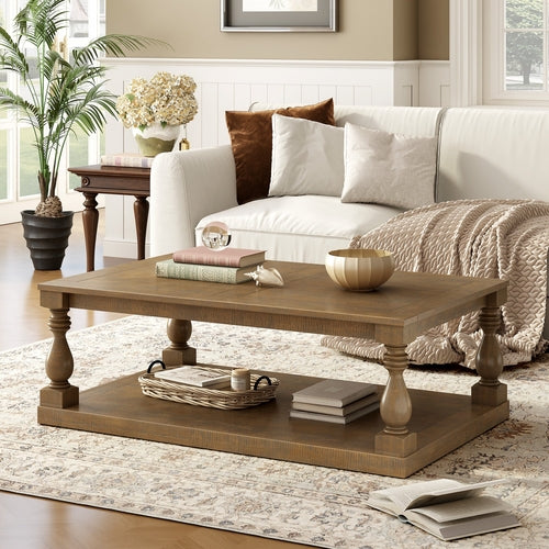 Vintage Coffee Table Featuring Artistic Vase Column Legs and Luxurious