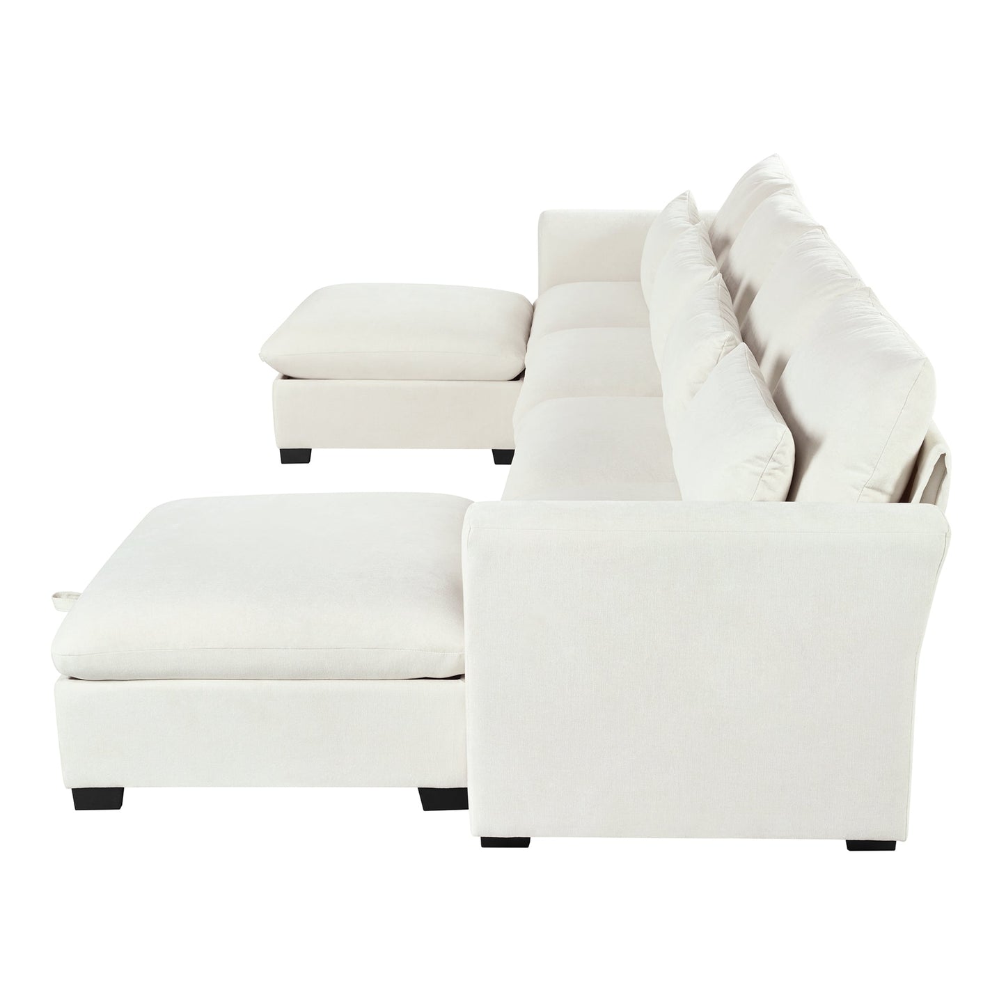 U-shaped Freely Transformable Modular Corner Sofa with Two Ottomans,