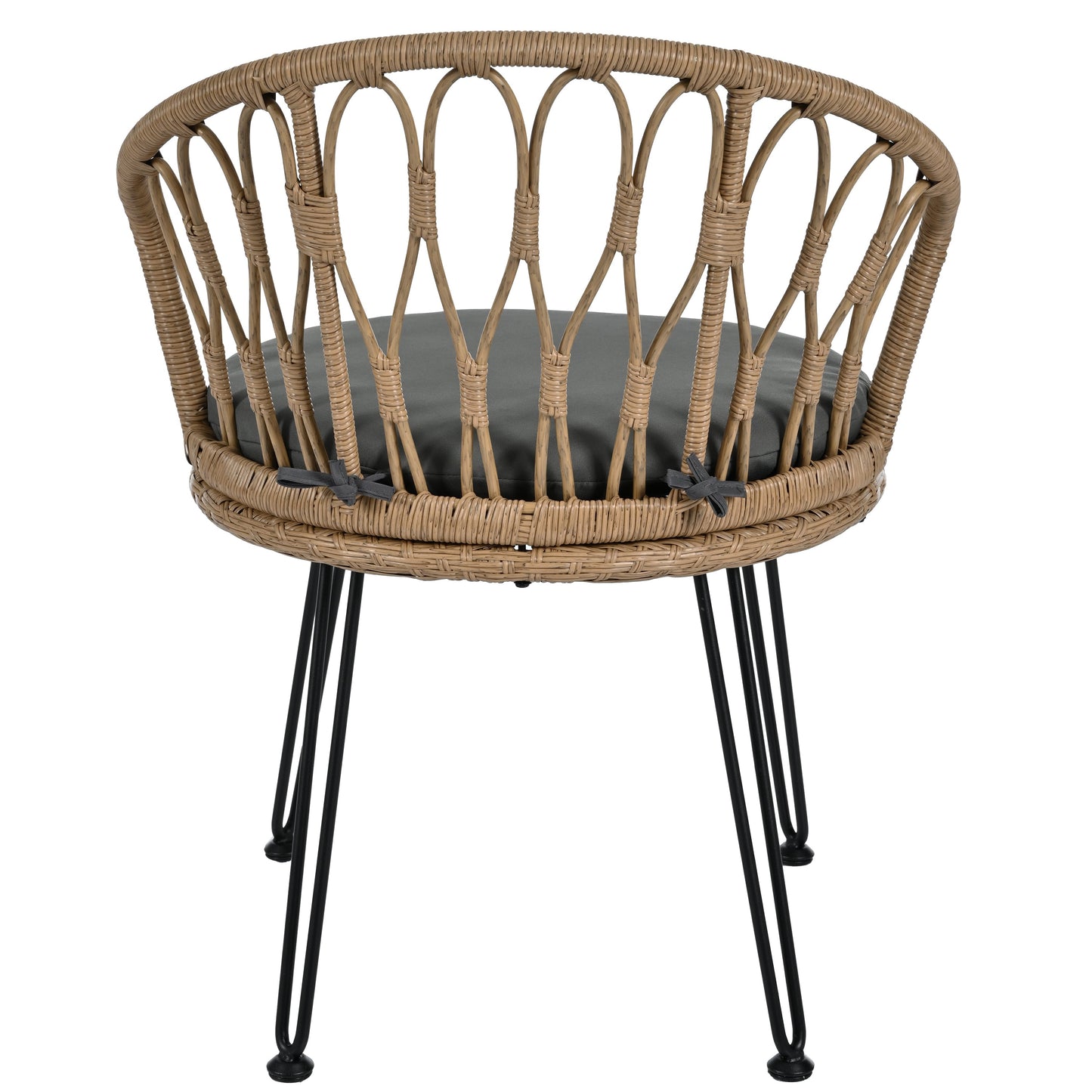 Outdoor Leisure Set, 2 Rattan Single Chairs with A Glass Round Table,