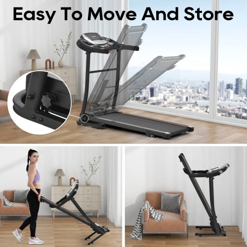 NEW Home Folding Treadmill With Pulse Sensor, 2.5 HP Quiet Brushless Motor , 7.5 MPH, 300LBS Weight Capacity Walking Jogging Machine With 3 Level Incline 12 Preset Programs For Home Gym