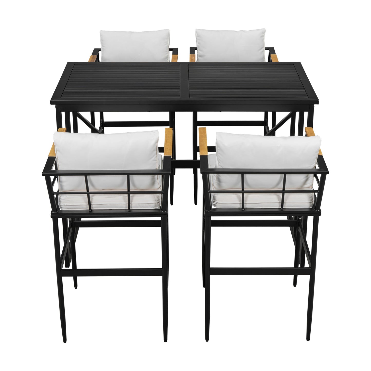 Iron Outdoor Dining Set with Acacia Wood Armrest Suitable For Patio,
