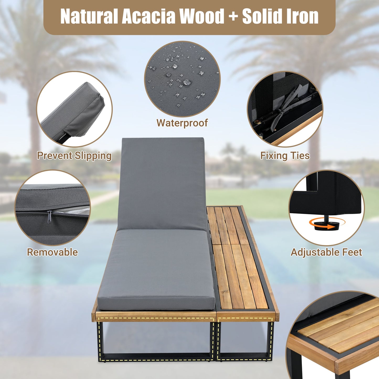 Outdoor Chaise Lounge Chair with 5-Position Adjustable Backrest,