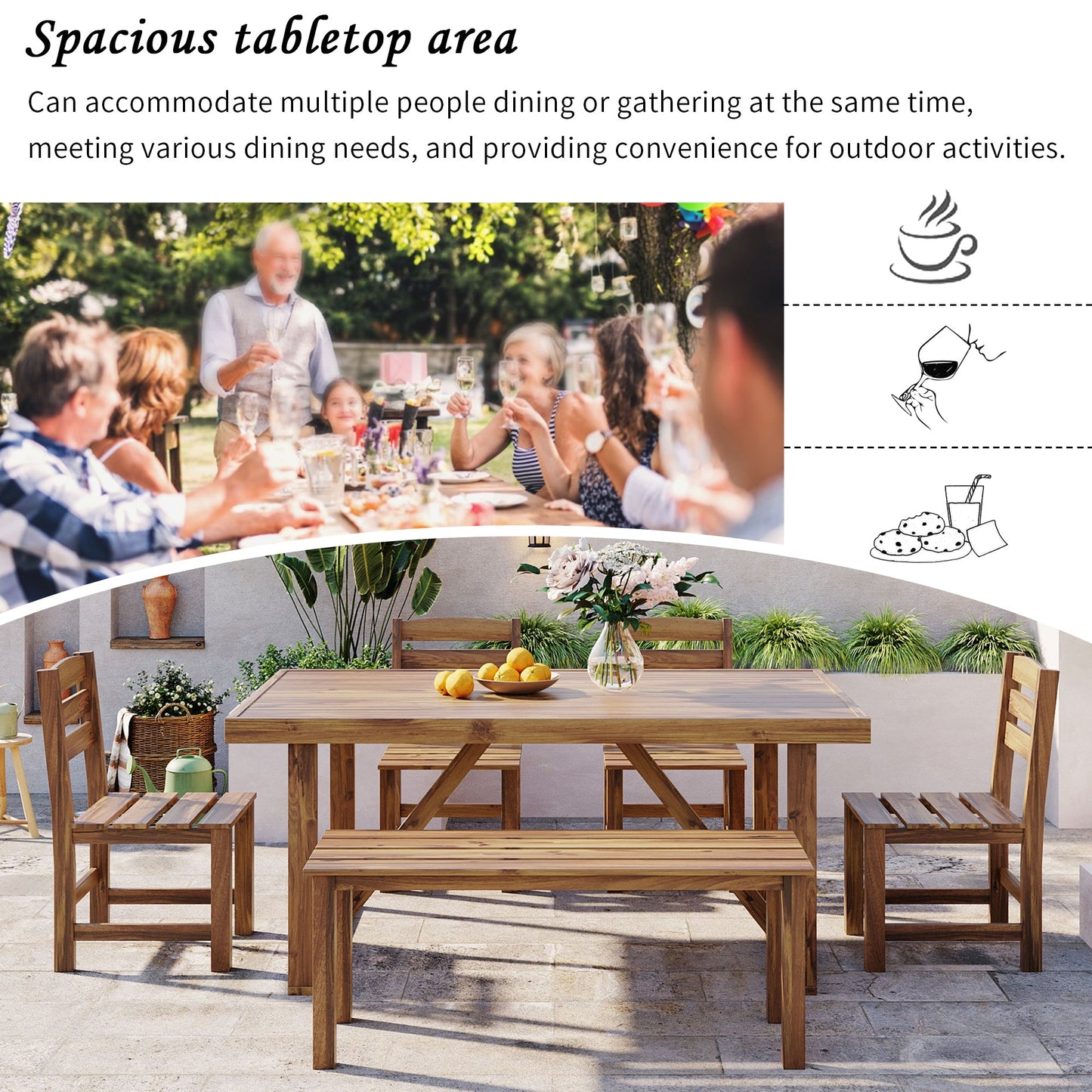 High-quality Acacia Wood Outdoor Table and Chair Set, Suitable for