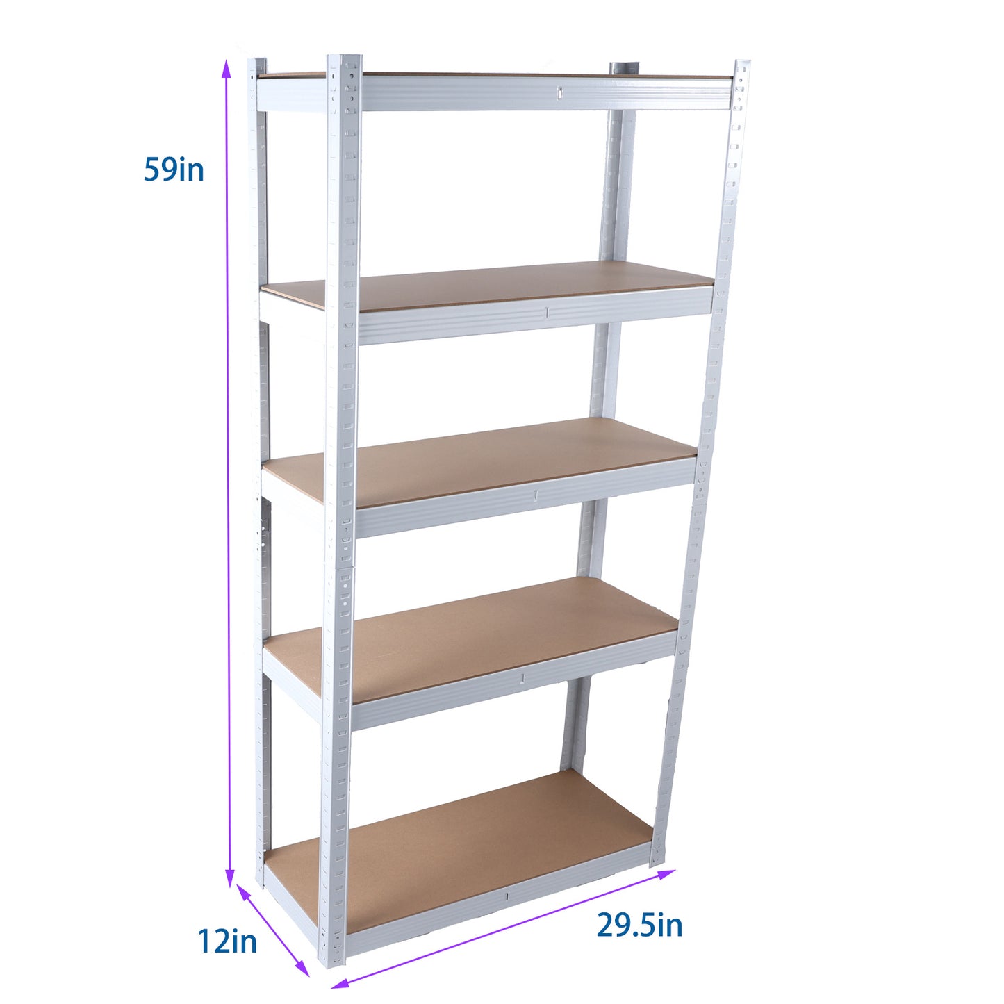5 Layers Laminated White Metal Shelving Unit Adjustable Garage Storage Utility Rack Heavy Duty Shelf