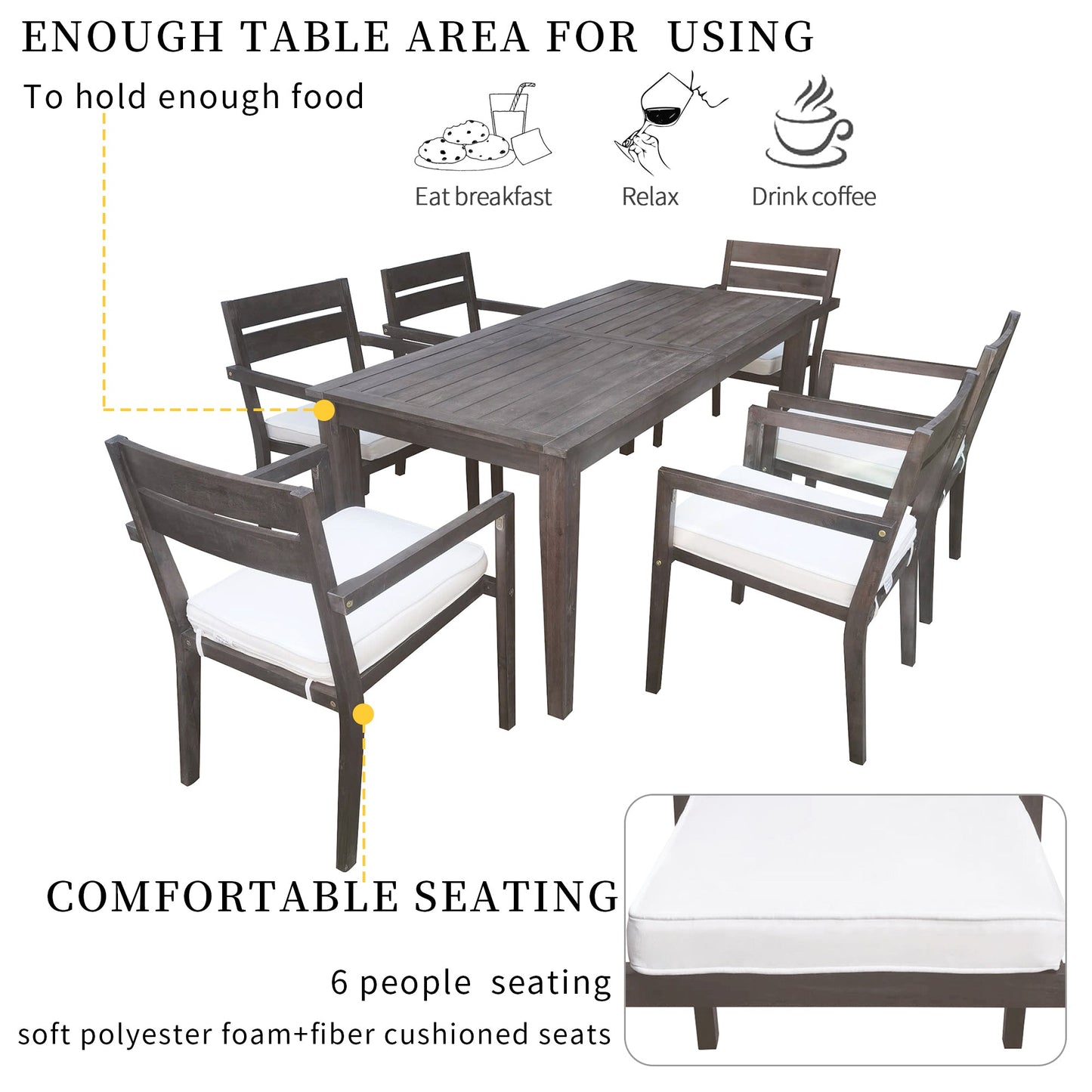 Acacia Wood Outdoor Dining Table And Chairs Suitable For Patio,
