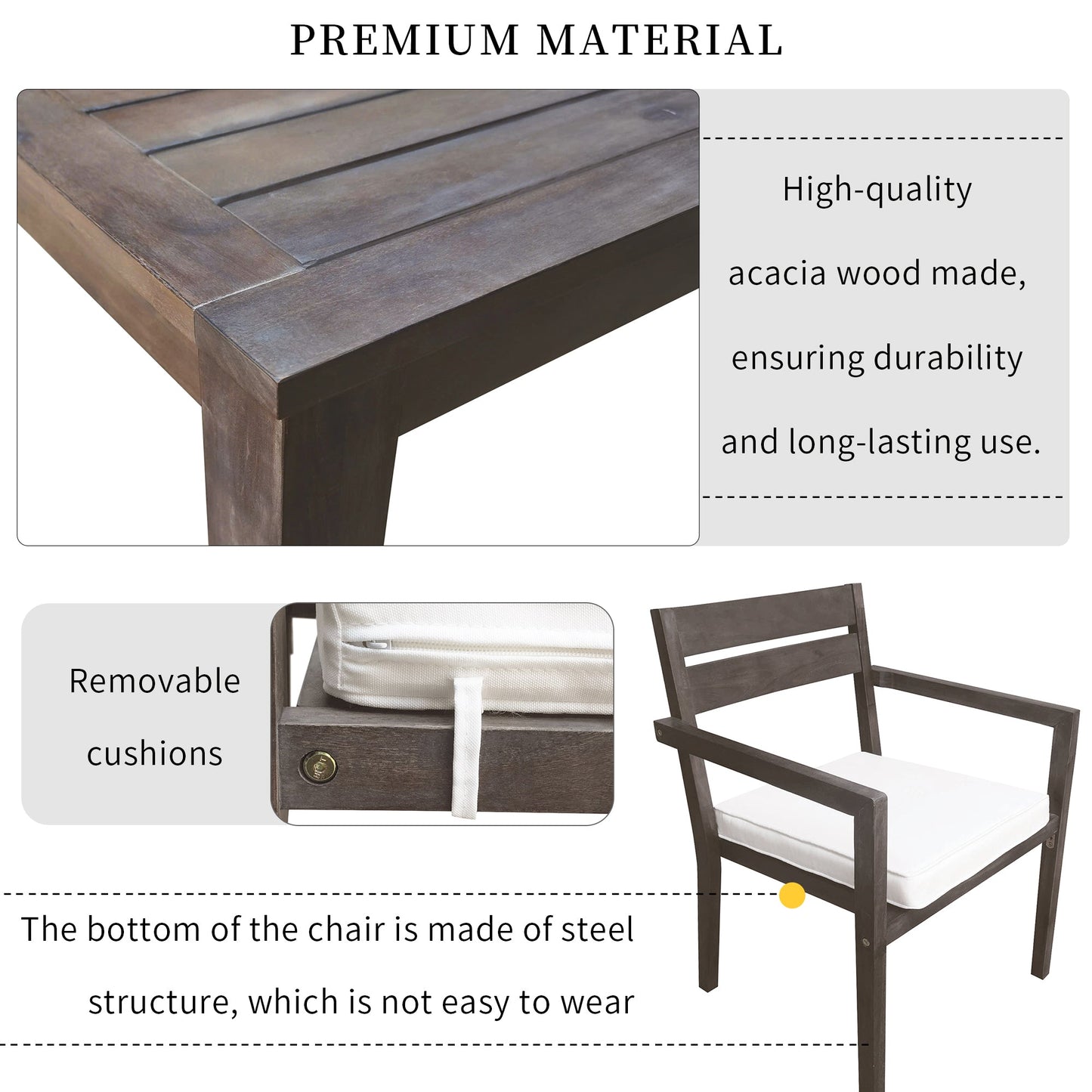 Acacia Wood Outdoor Dining Table And Chairs Suitable For Patio,
