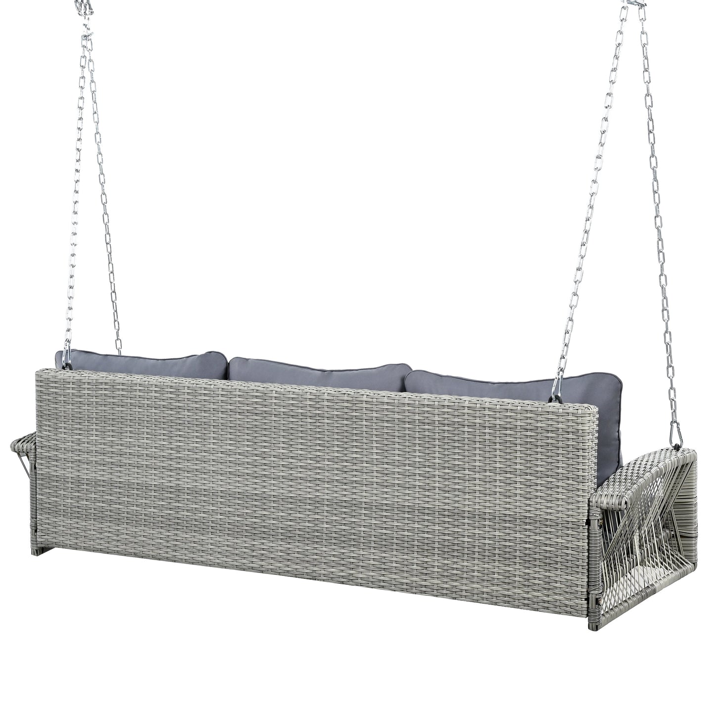 69' PE Wicker 3-Person Porch Swing with Chains, Large Patio Swing