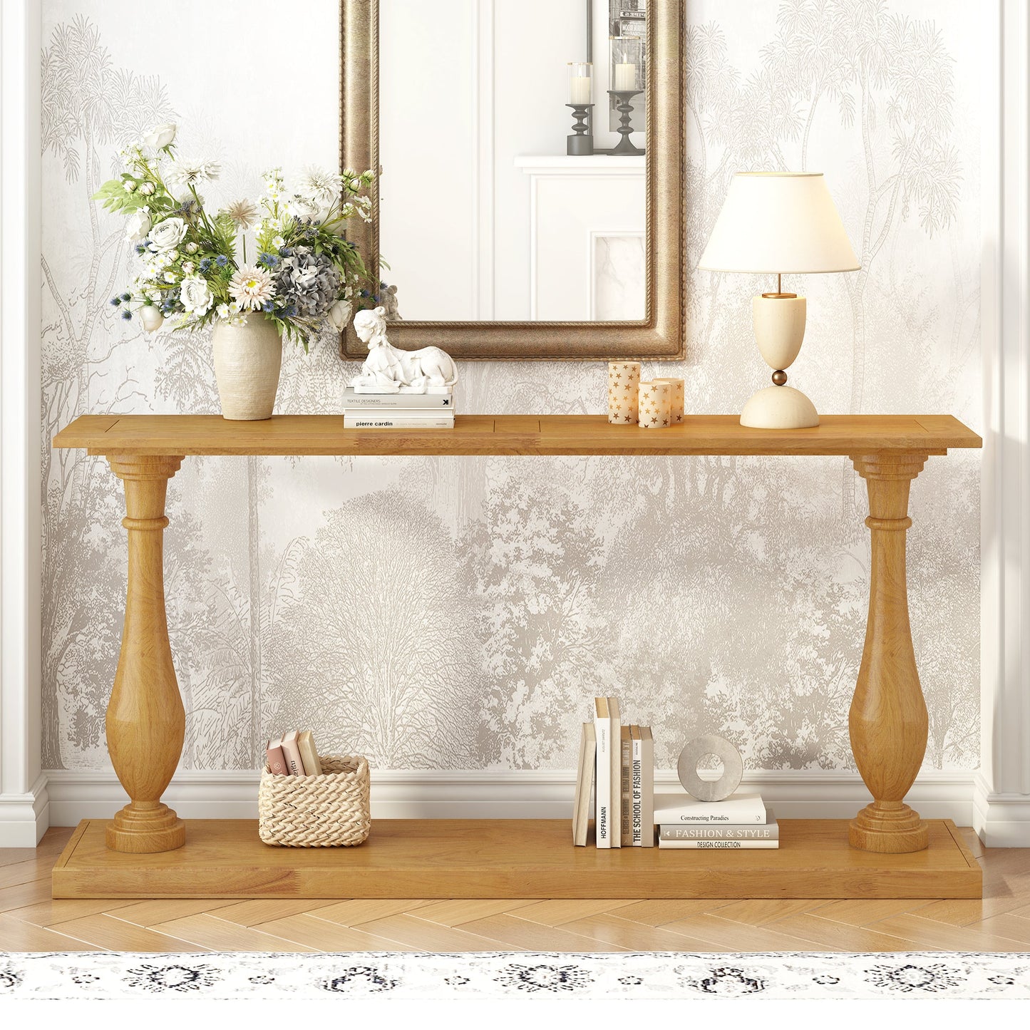 Vintage Sofa Table Console Table with Luxurious Pine Veneer and