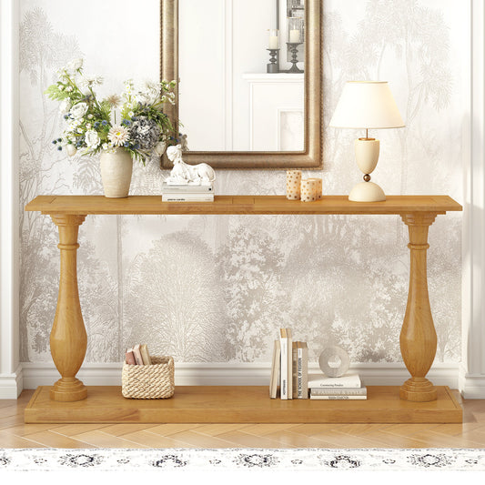 Vintage Sofa Table Console Table with Luxurious Pine Veneer and