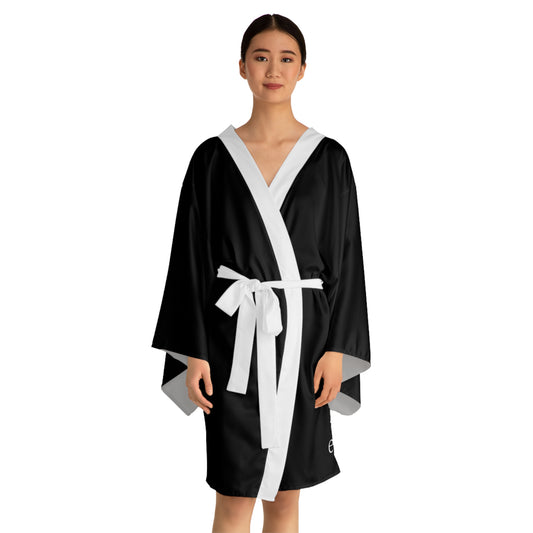Elegant Black Long Sleeve Kimono Robe for Relaxation & Style