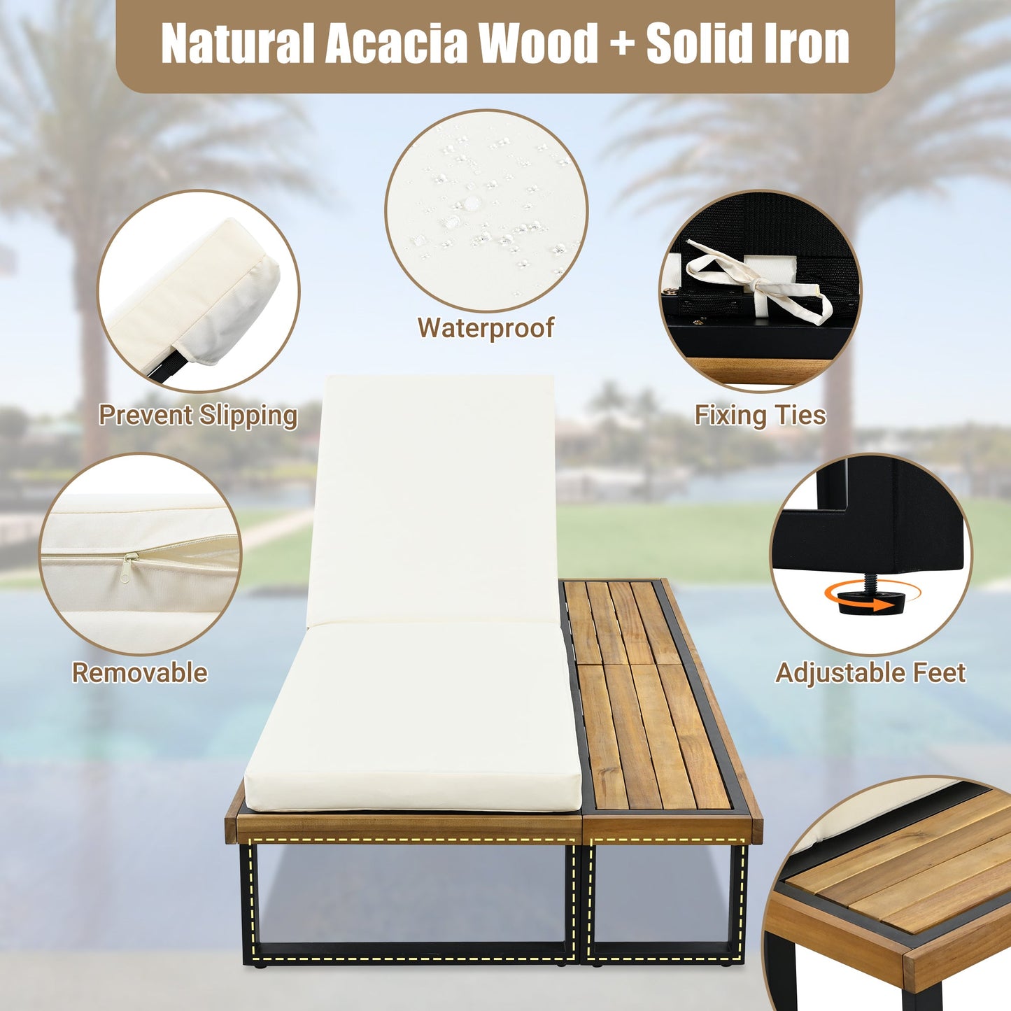 Outdoor Chaise Lounge Chair Set of 2 with 5-Position Adjustable