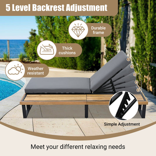 Outdoor Chaise Lounge Chair with 5-Position Adjustable Backrest,