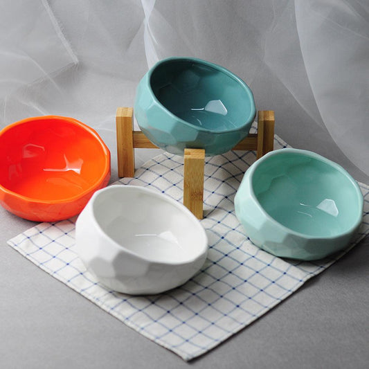 Elegant Ceramic Pet Bowl With Oblique Mouth