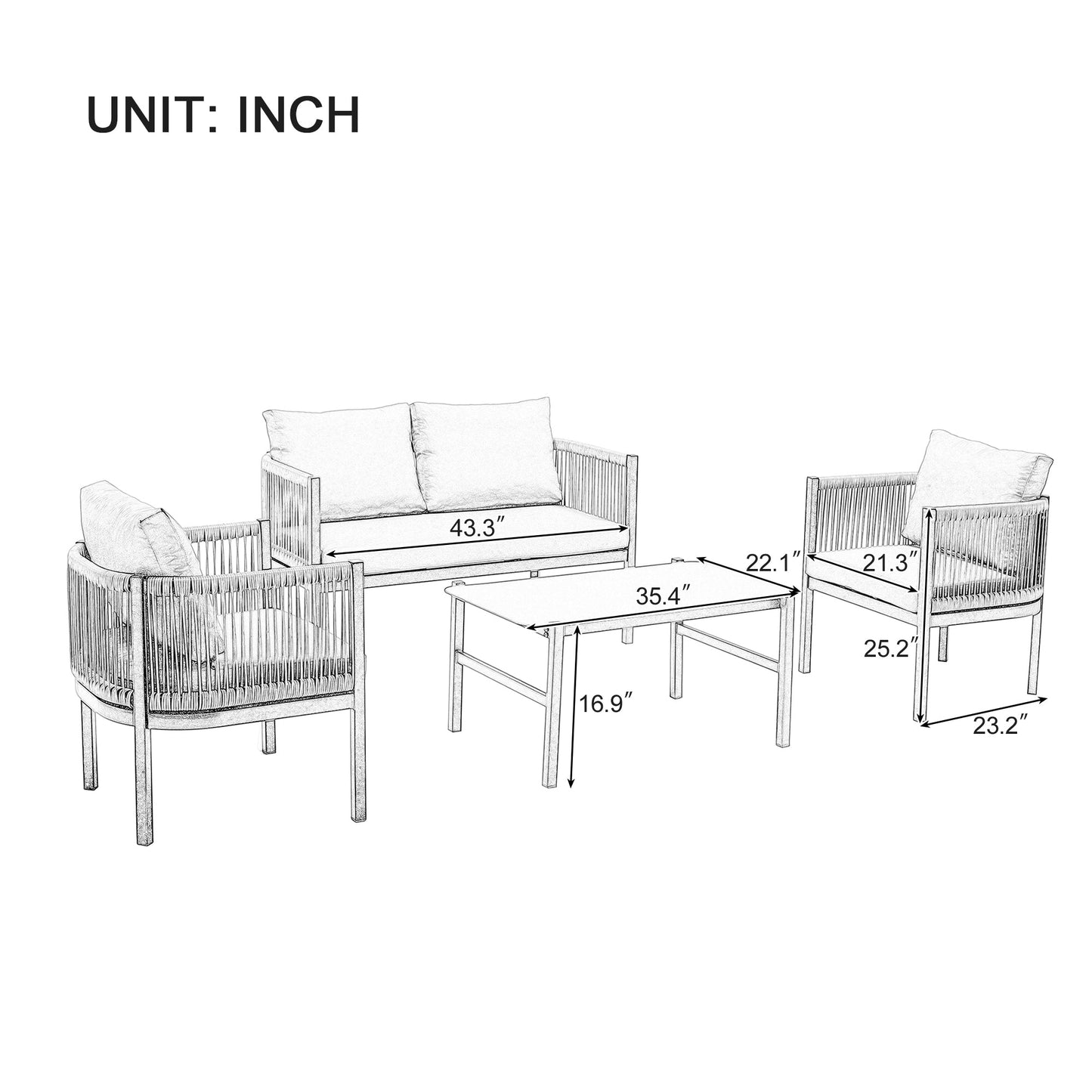 Multi-person Outdoor Sofa Combination with A Table, Suitable for