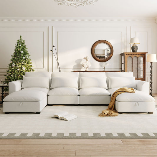 U-shaped Freely Transformable Modular Corner Sofa with Two Ottomans,