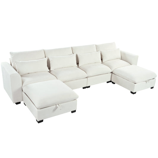 U-shaped Freely Transformable Modular Corner Sofa with Two Ottomans,