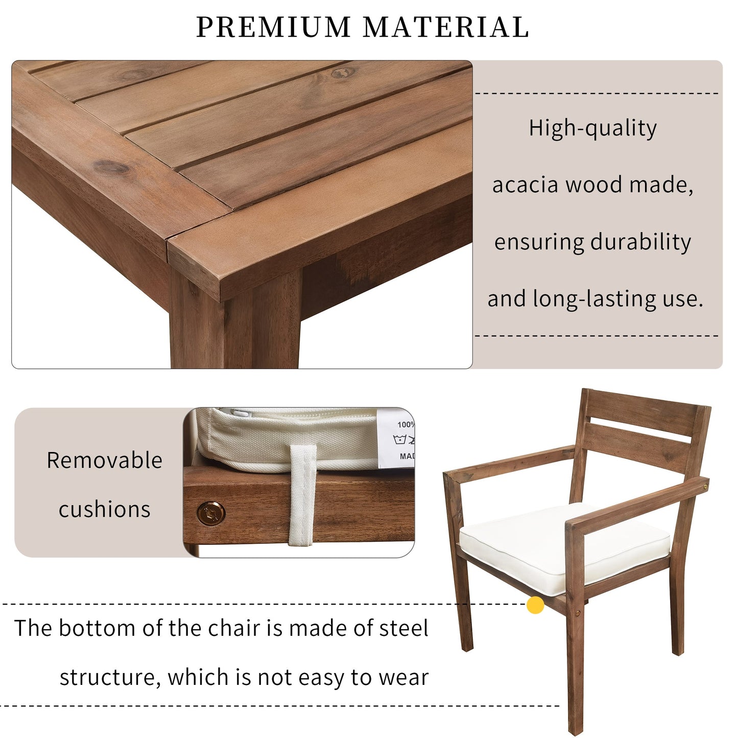 Acacia Wood Outdoor Dining Table And Chairs Suitable For Patio,
