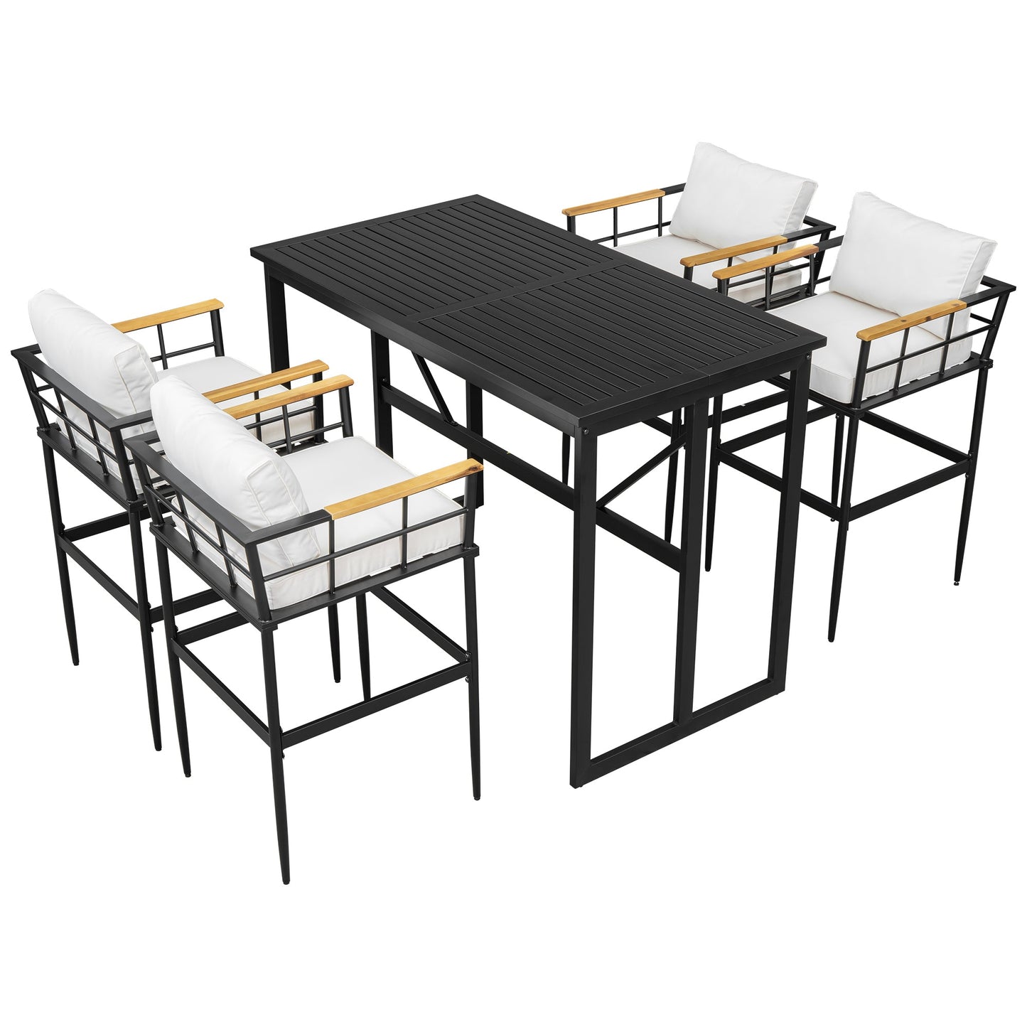 Iron Outdoor Dining Set with Acacia Wood Armrest Suitable For Patio,