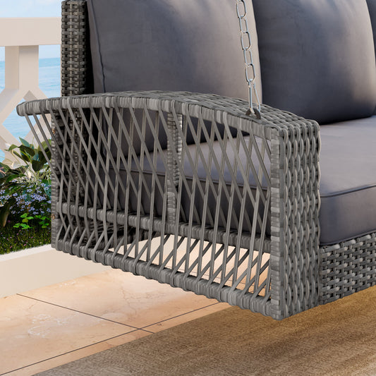 69' PE Wicker 3-Person Porch Swing with Chains, Large Patio Swing