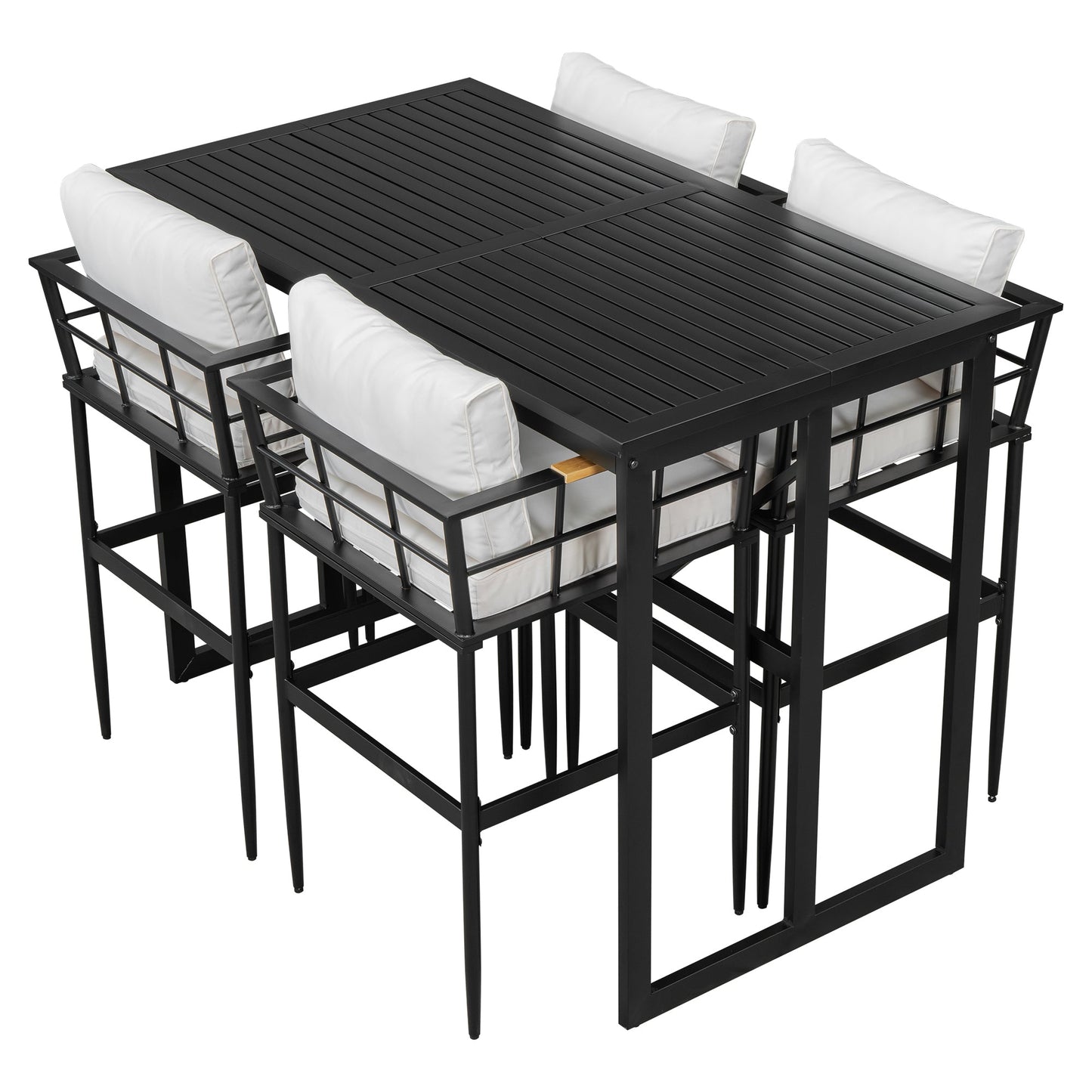 Iron Outdoor Dining Set with Acacia Wood Armrest Suitable For Patio,
