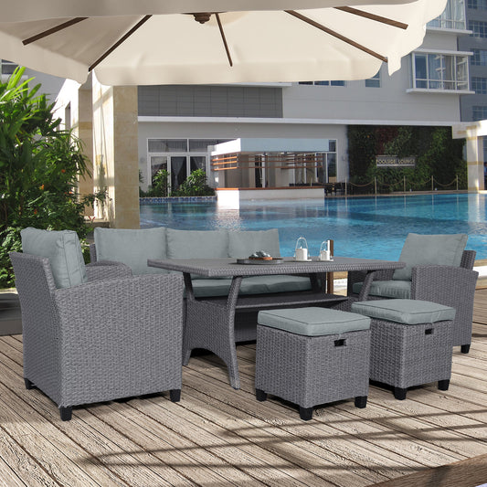 6-Piece Outdoor Rattan Wicker Set Patio Garden Backyard Sofa, Chair,
