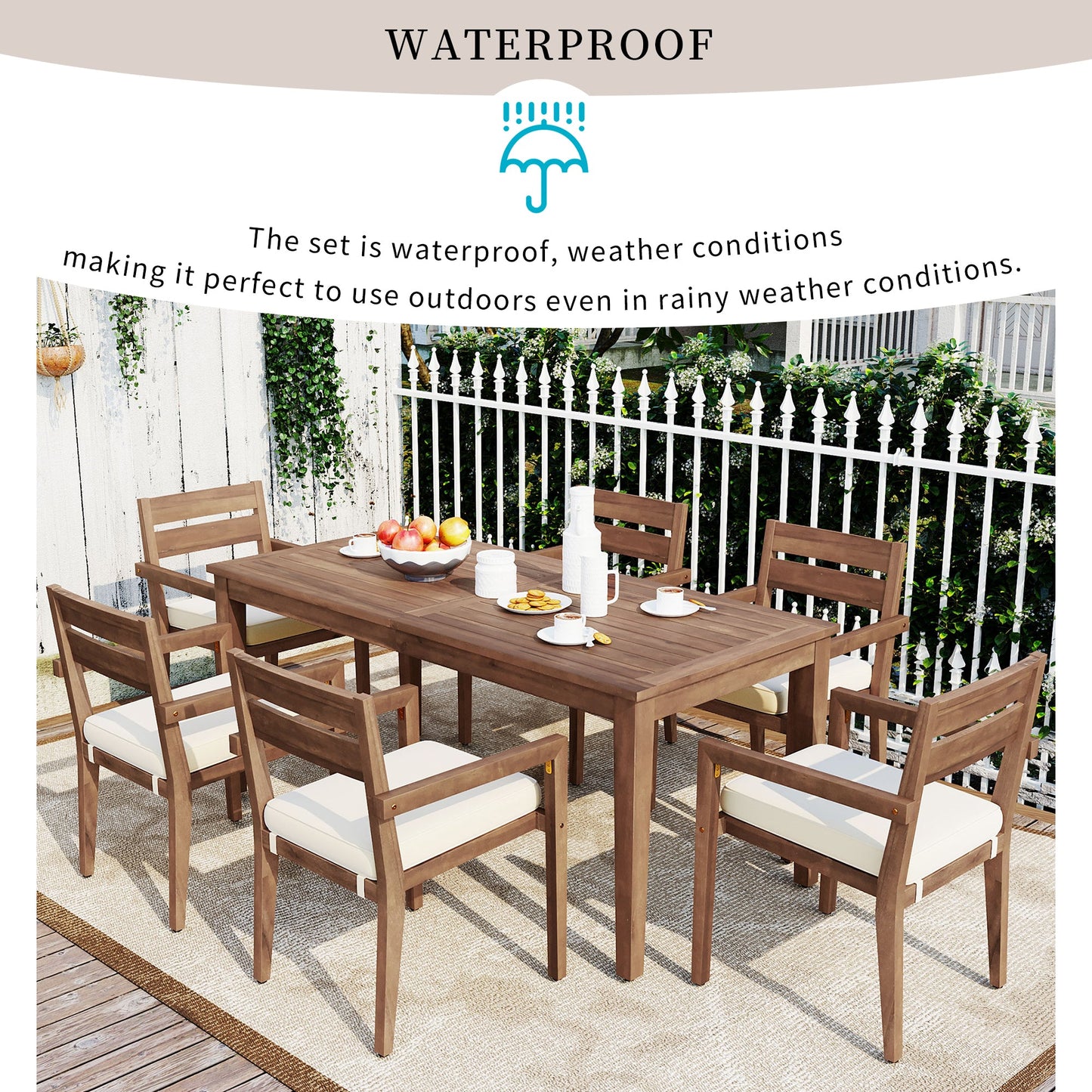 Acacia Wood Outdoor Dining Table And Chairs Suitable For Patio,