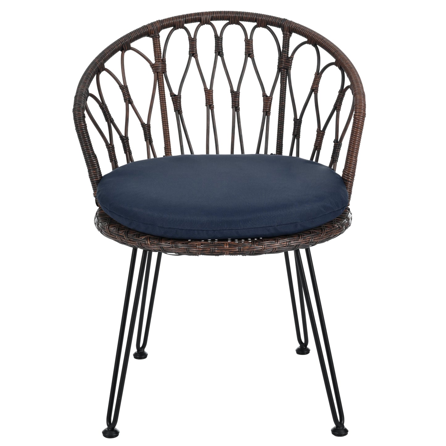 Outdoor Leisure Set, 2 Rattan Single Chairs with A Glass Round Table,