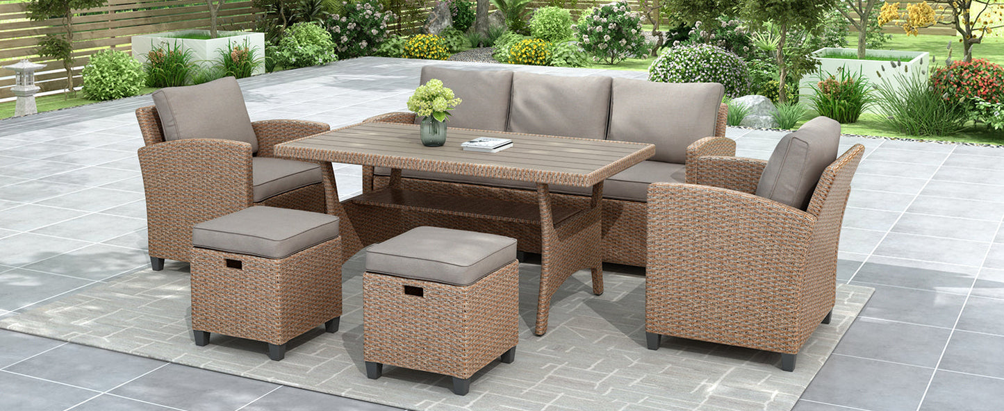 6-Piece Outdoor Rattan Wicker Set Patio Garden Backyard Sofa, Chair,