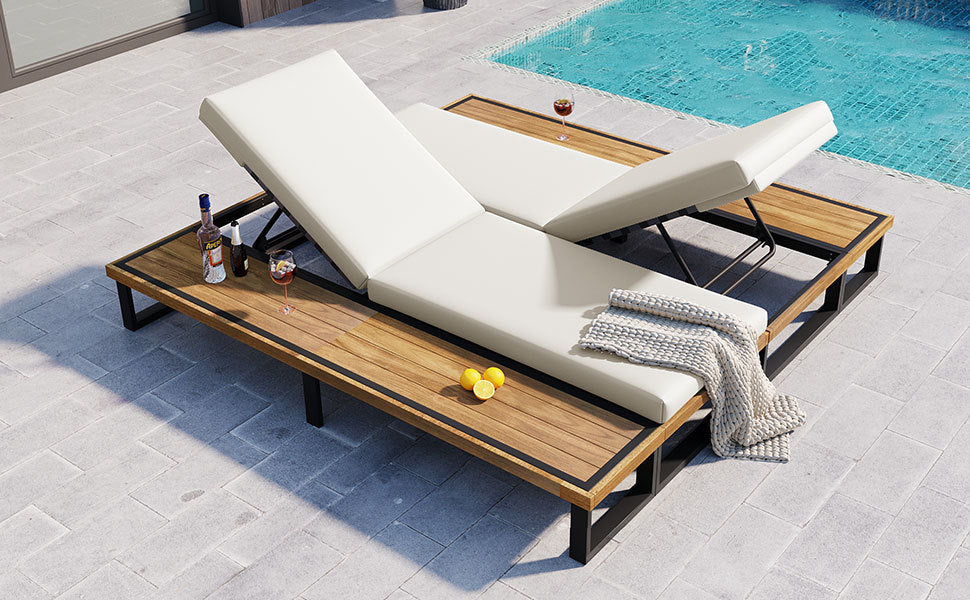 Outdoor Chaise Lounge Chair Set of 2 with 5-Position Adjustable