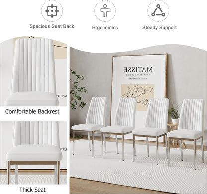 White Leather Chair, Modern Dining Chair Set of 4 with PU Leather and