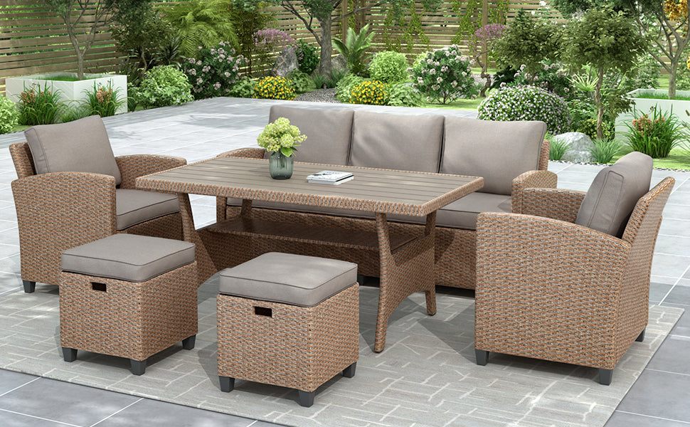 6-Piece Outdoor Rattan Wicker Set Patio Garden Backyard Sofa, Chair,