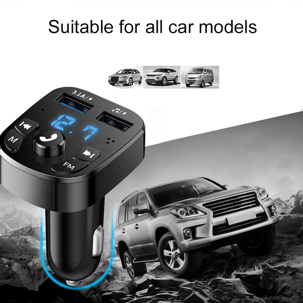 Car Hands-free Bluetooth-compaitable 5.0 FM Transmitter Car Kit MP3 Modulator Player Handsfree Audio Receiver 2 USB Fast Charger