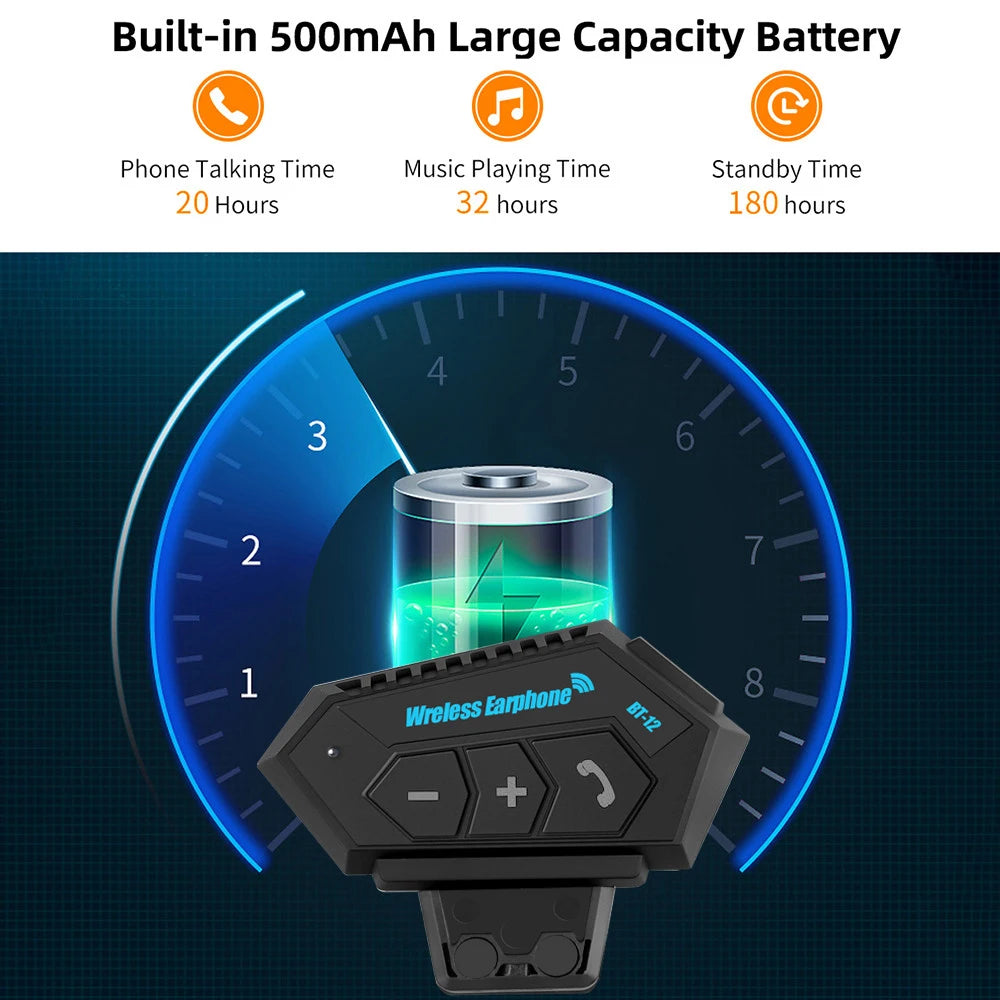 Motorcycle BT 5.0 Helmet Headset Wireless Hands-free Call Kit Stereo Anti-interference Waterproof Music Player Speaker