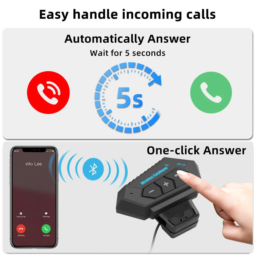 Motorcycle BT 5.0 Helmet Headset Wireless Hands-free Call Kit Stereo Anti-interference Waterproof Music Player Speaker